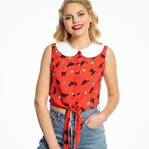 Lindy Bop 50’s Style Top In Floral Cat Print